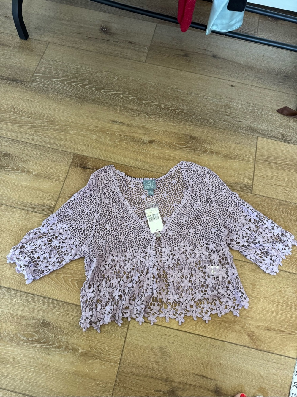 Rabbit Rabbit Rabbit Design lavender crocheted cardigan Medium New with tags
